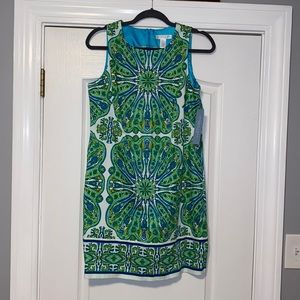 London Times Petite white and turquoise pattern dress. Brand new, never worn.